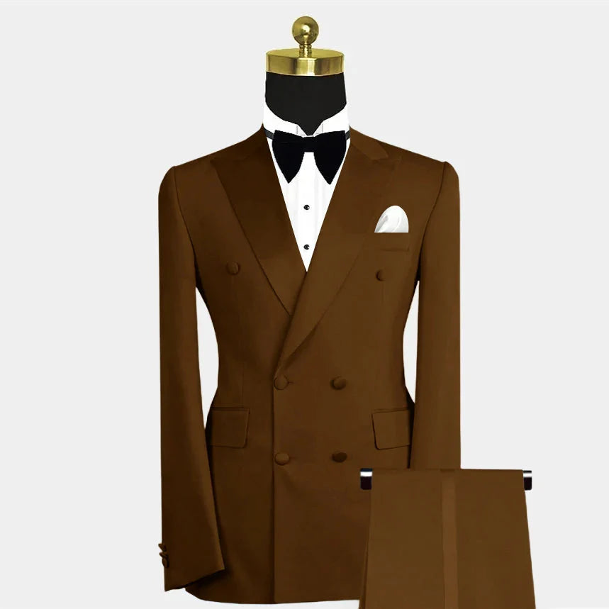 SHOWLU FASHION men's blue double-breasted slim fit suit set, two-piece with jacket and trousers, tailored and stylish for formal wear