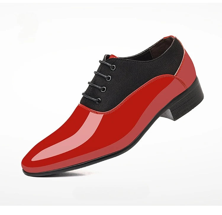 Black patent leather Oxford shoes for men by Showlu Fashion Store, formal dress shoes with sleek, polished finish.