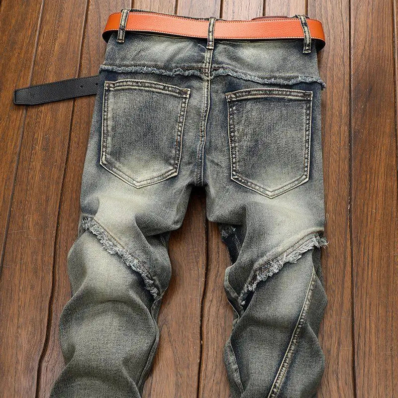 High Quality Fashion Luxury Retro Men's Denim Jeans Korean Style Vintage Casual Punk Motorcycle Designer Riding Cargo Jeans