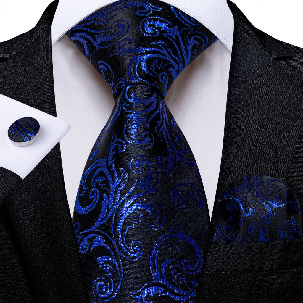 New Classic 100% Silk Men's Ties 8cm Blue Plaid Dot Striped Business Necktie Handkerchief Wedding Party Tie Set Gravatas DiBanGu