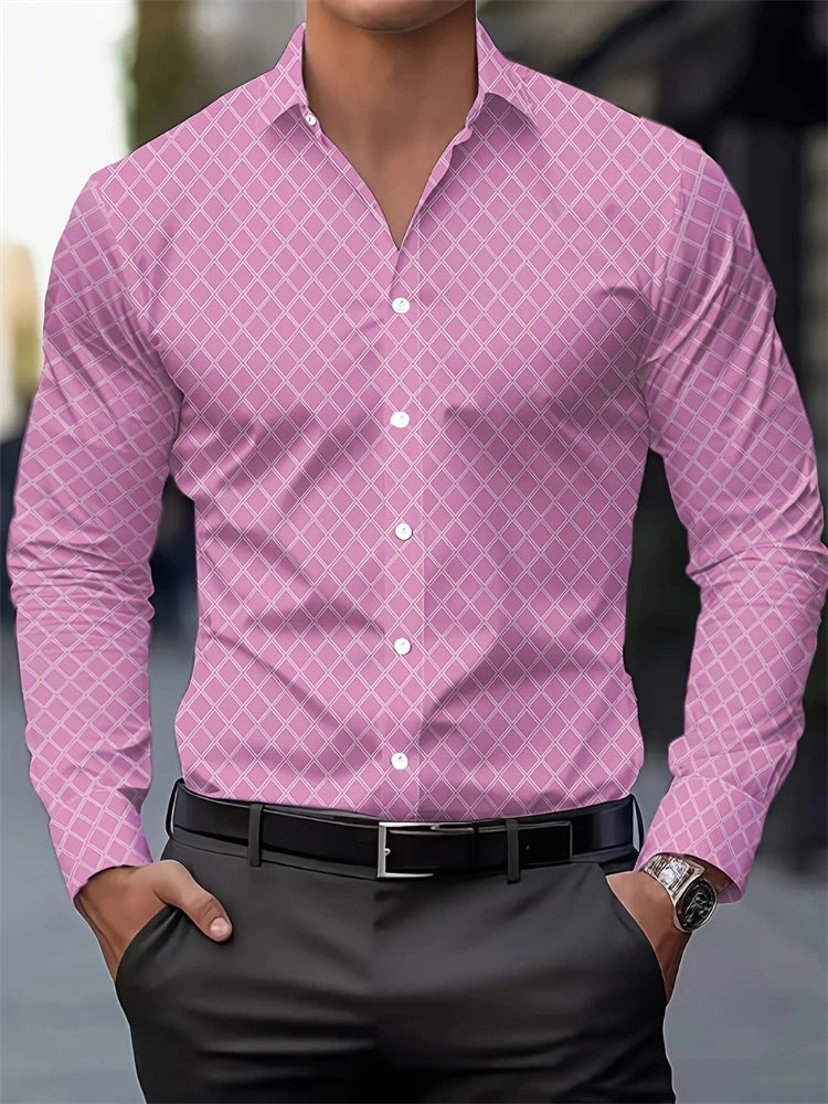 Multicolour striped men's long-sleeved shirt with buttons, lapel, casual style, suitable for autumn, made of comfortable polyester fabric.