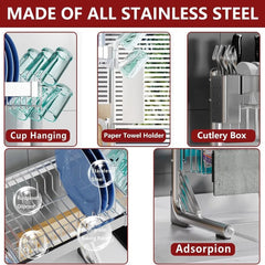 Over Sink Dish Drying Rack, 2 Tier Full Stainless Steel Storage Adjustable  Kitchen Rack, Multifunctional Expandable SHOWLU FASHION STORE