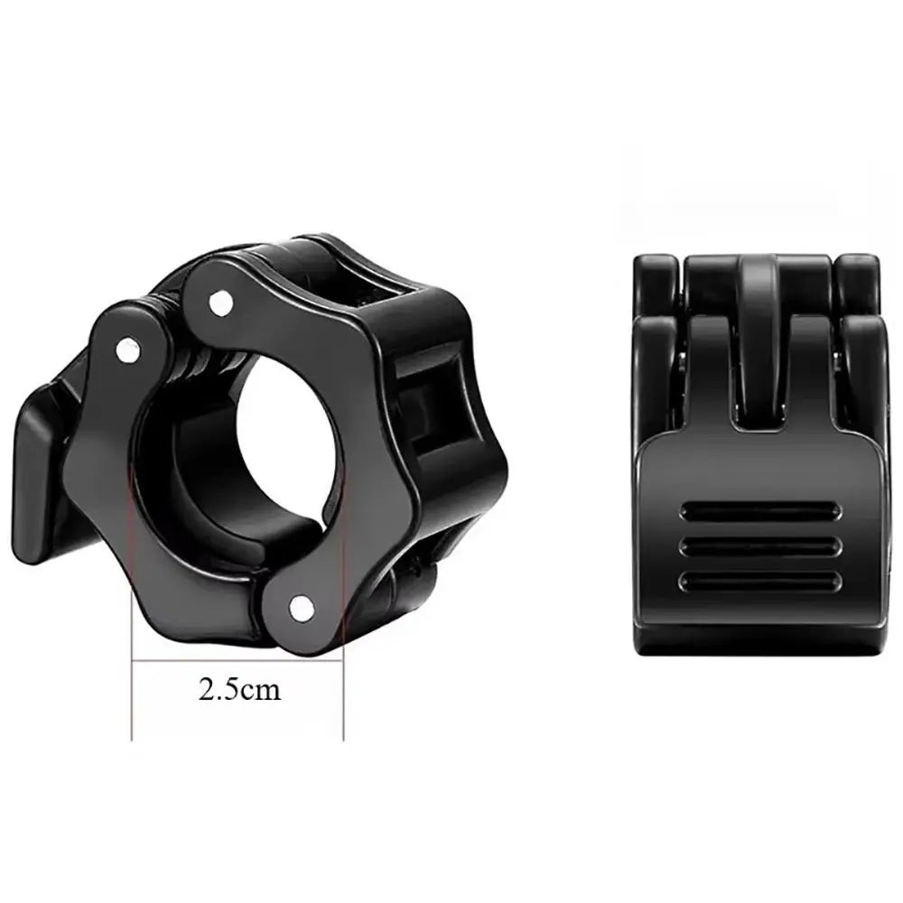 Pair of Showlu Fashion 25mm colorful weightlifting barbell clips with quick release safety locks for strength training.
