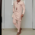 Men's SHOWLU FASHION striped two-piece suit with formal cotton blend fabric, featuring a jacket and matching trousers.