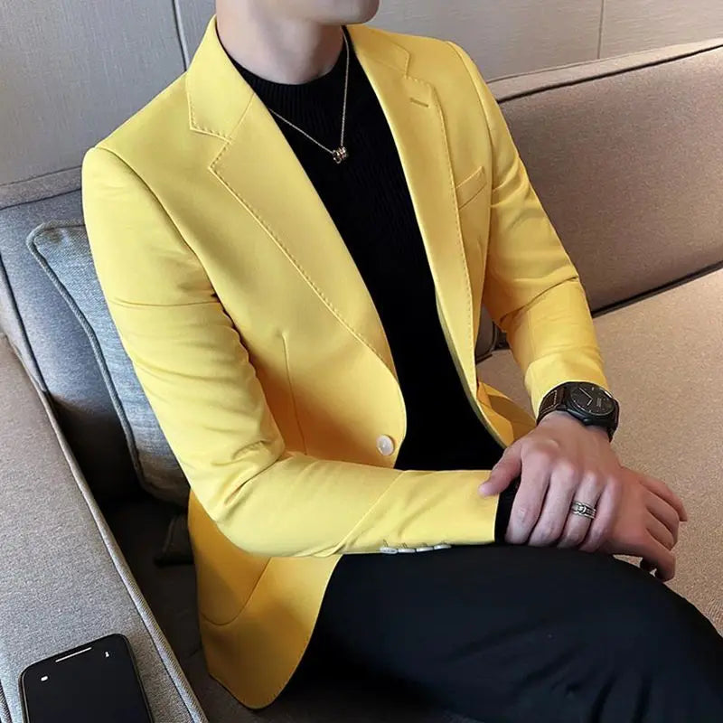 Oversize Thin Male Blazer Plus Big Size Yellow Slim Fit Men's Suit Jackets Menswear Casual Fashion 2024 Coat New in Original