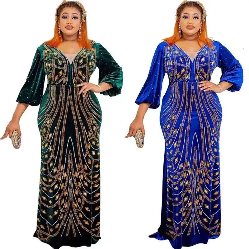 Luxury velvet evening dress by House of S·D, slim fit diamond party gown in deep, rich fabric with elegant design details.