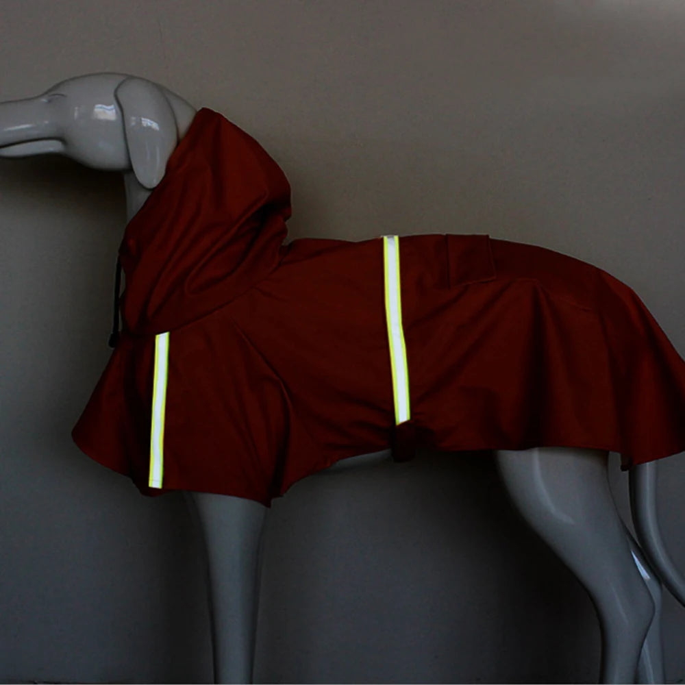 Reflective waterproof hooded dog raincoat from Showlu Fashion Store, designed to keep large dogs dry in rainy weather.