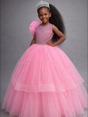 Pink Beading Flower Girl Dress For Wedding Princess Ruffles Girls Birthday Party Kids Pageant Ball Gowns Customized