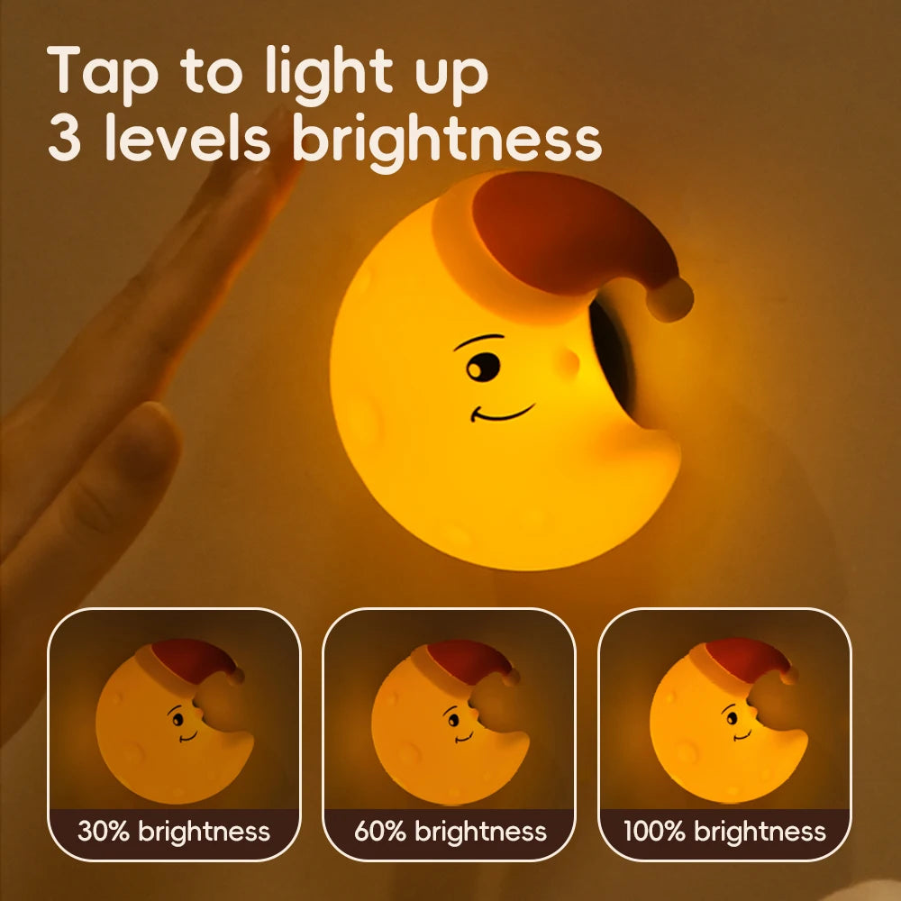 Star-shaped silicone LED night light by Showlu Smart General, glowing softly in a dark room for gentle nighttime illumination.
