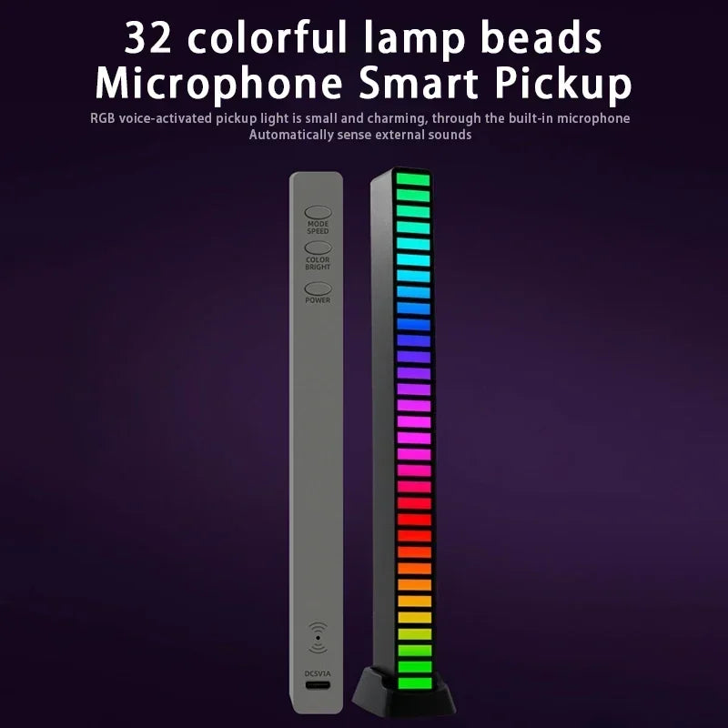 Showlu Smart RGB Sound Control LED Music Rhythm Light Bar displaying colorful lights reacting to music sounds.