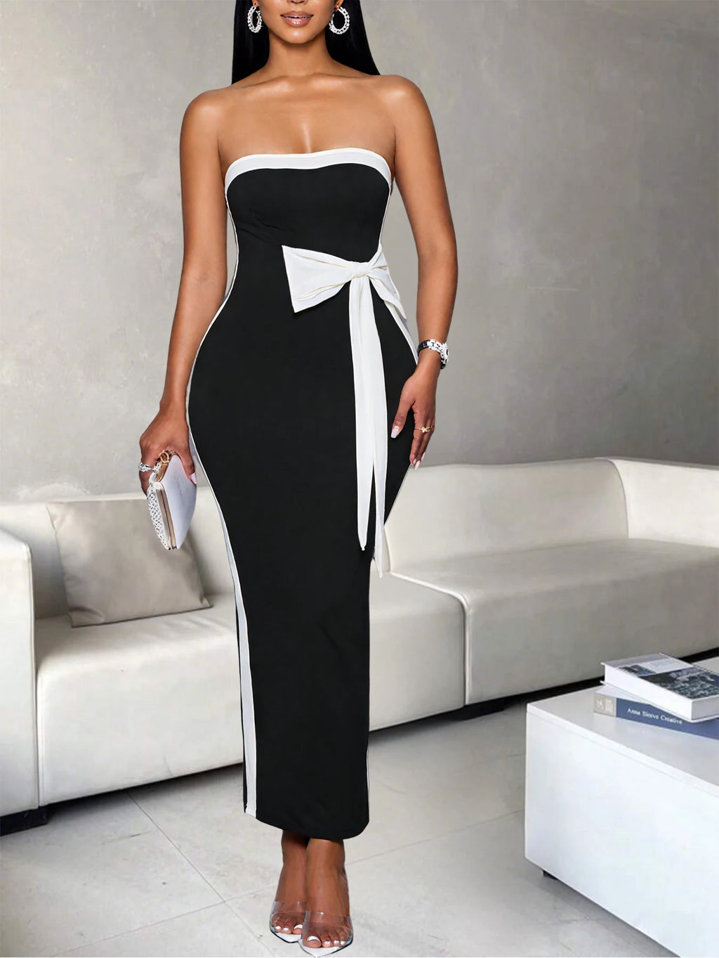 Ladies Fashion Elegant Color Block Knot Design One Shoulder Dress Stylish Graceful Versatile Butterfly Bow Dress for Women