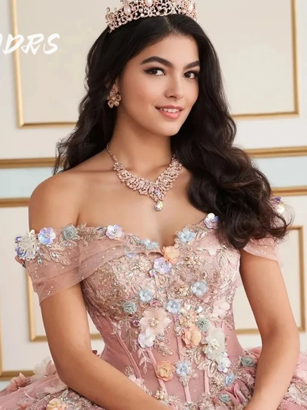 Showlu Fashion 3D flower quinceanera dress with off-shoulder tulle ball gown design for 2025 celebrations