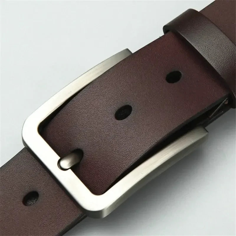 Men's alloy square pin buckle belt by Showlu Fashion, featuring luxury designer PU leather and stylish jeans belt for business leisure.