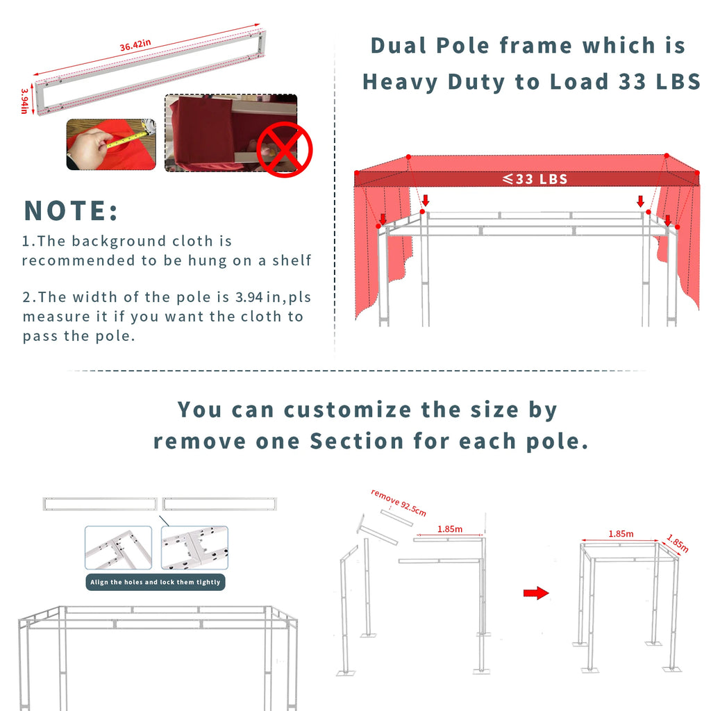 10ft Heavy Duty Wedding Ceremony Canopy Chuppah Backdrop Stand Kit Height Adjustable