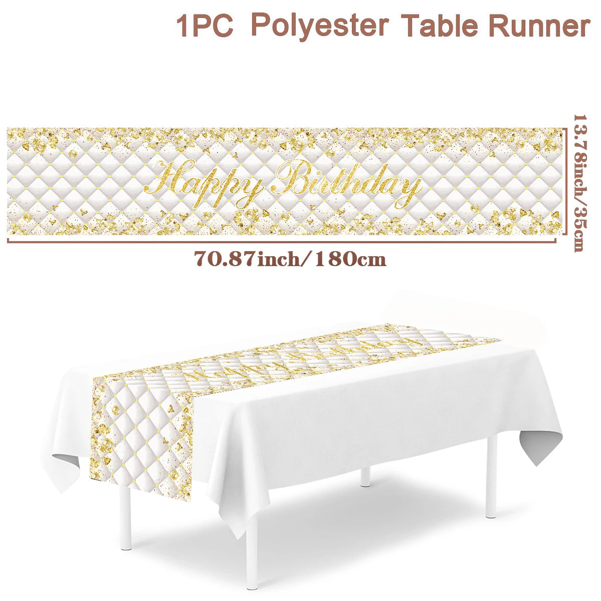 Black gold birthday table runner and tablecloth for 18, 30, 40, 50 birthdays, perfect for home or party decorations.