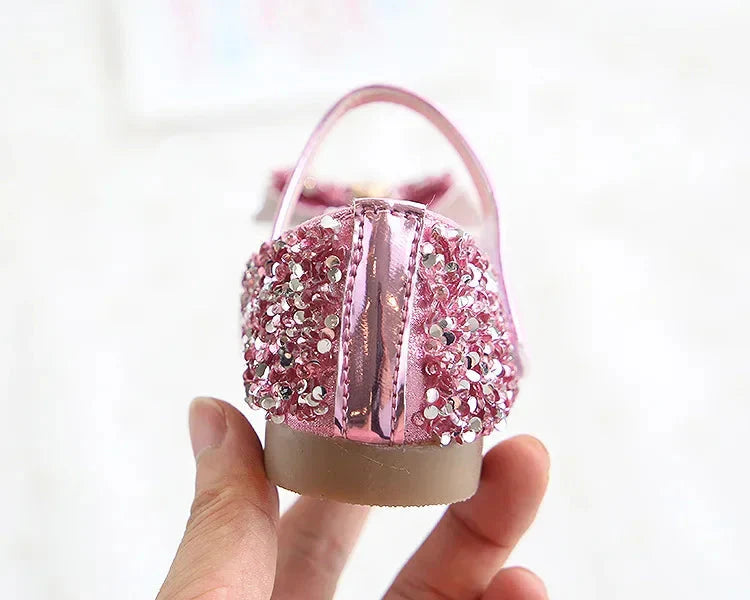 Showlu girls' princess flats with sequins and rhinestones, made of PU leather, stylish kids shoes with a sparkly, decorative design.