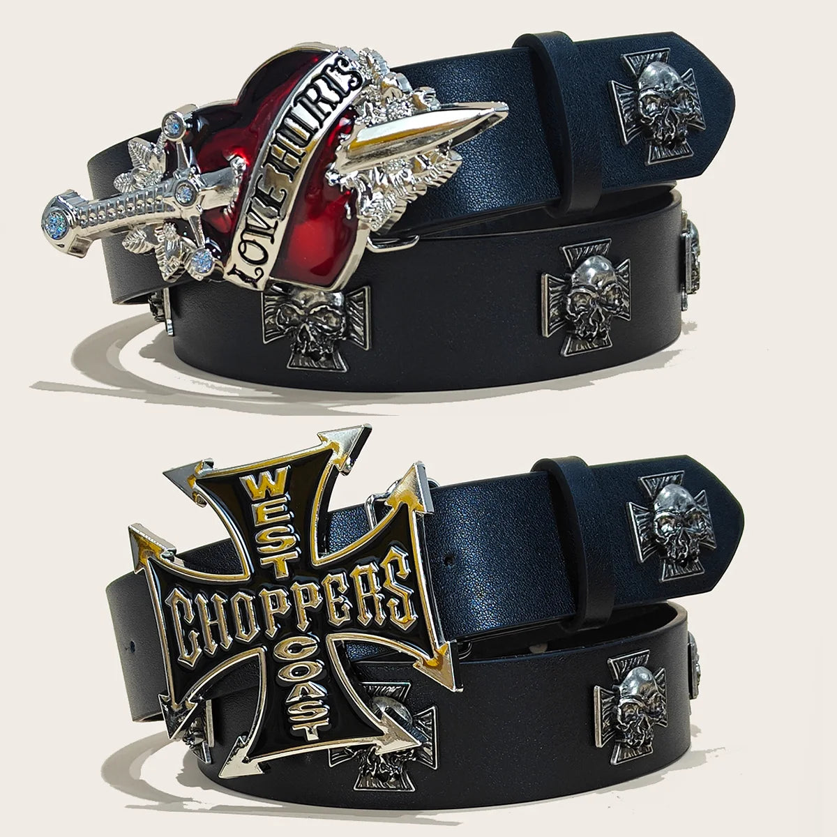 Bohemian punk men's belt with gothic style, personalized design, suitable for jeans, dresses, and casual wear, by Showlu Fashion.