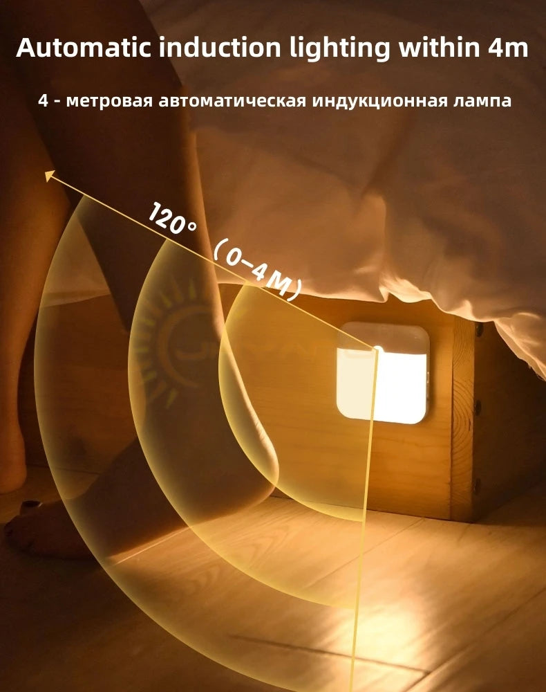 Rechargeable LED night light with motion sensor, USB charging, magnetic base, by Showlu Smart General.