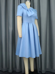 Women Prom Party Dress Bowtie Short Sleeve Pleated Fit and Flare Princess Elegant Formal Birthday Event Gowns Plus Size New