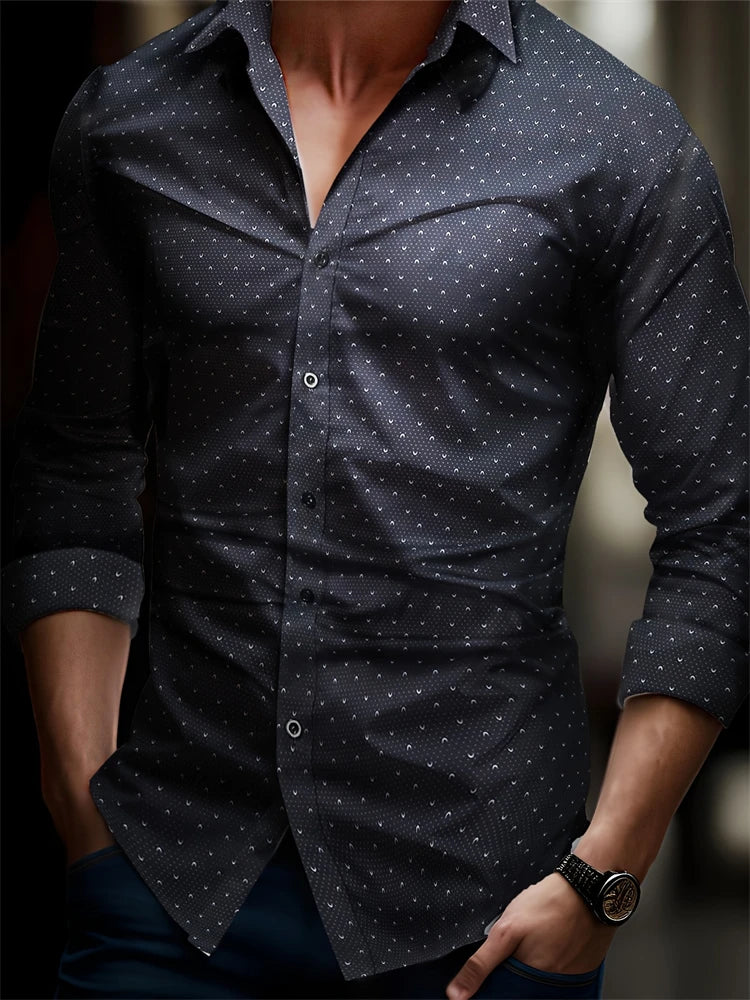 Men's checkered print formal shirt by Showlu Fashion, long-sleeved business casual button-down shirt for spring and fall.