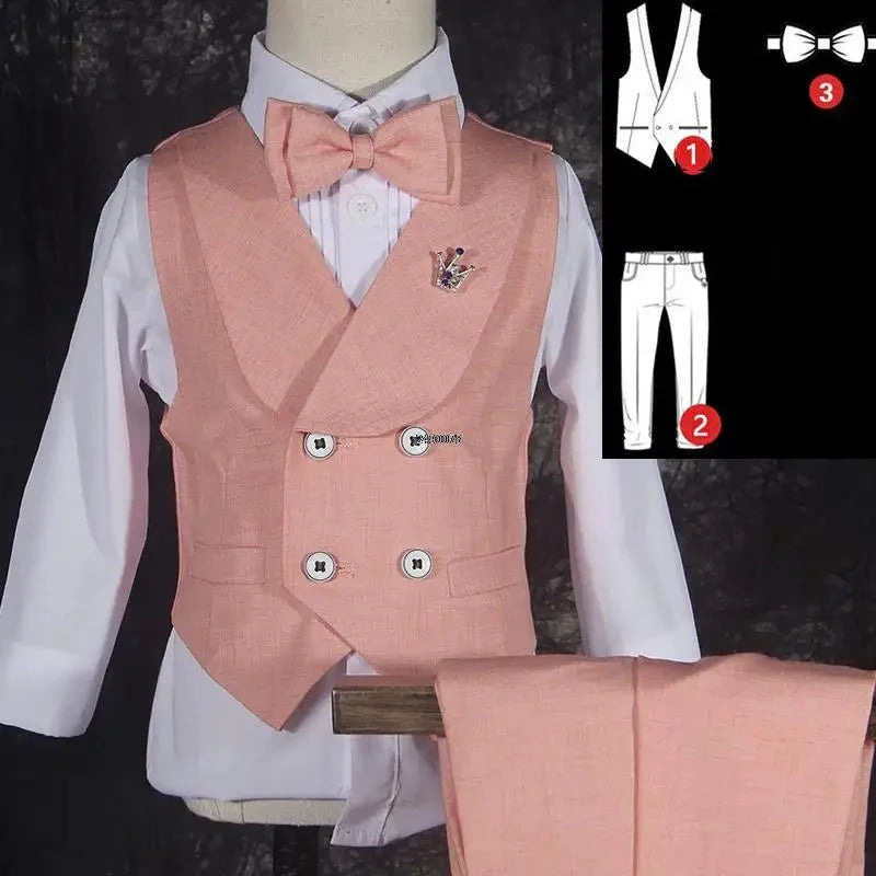 Purple boys' formal wedding suit by SHOWLU FASHION STORE, 5-piece tuxedo for birthdays, includes jacket, vest, pants, shirt, and tie.