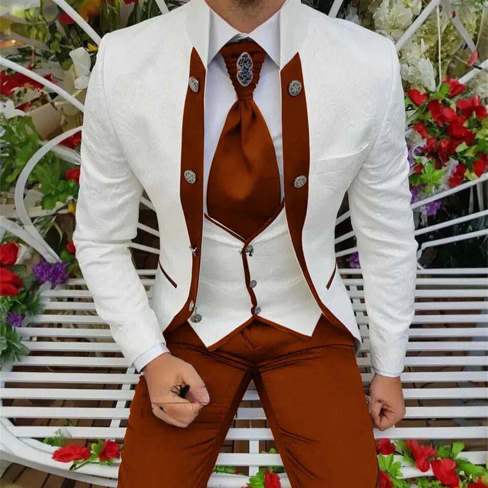 Showlu men's royal blue 3-piece wool tuxedo suit with jacket, vest, and trousers, ideal for wedding groom attire.