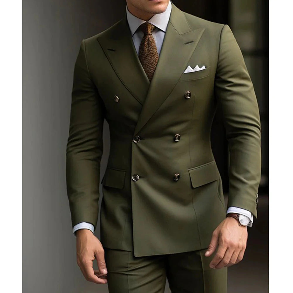 Showlu Fashion men's green slim fit 2-piece suit with formal wedding blazer, tailored for a sharp, modern look