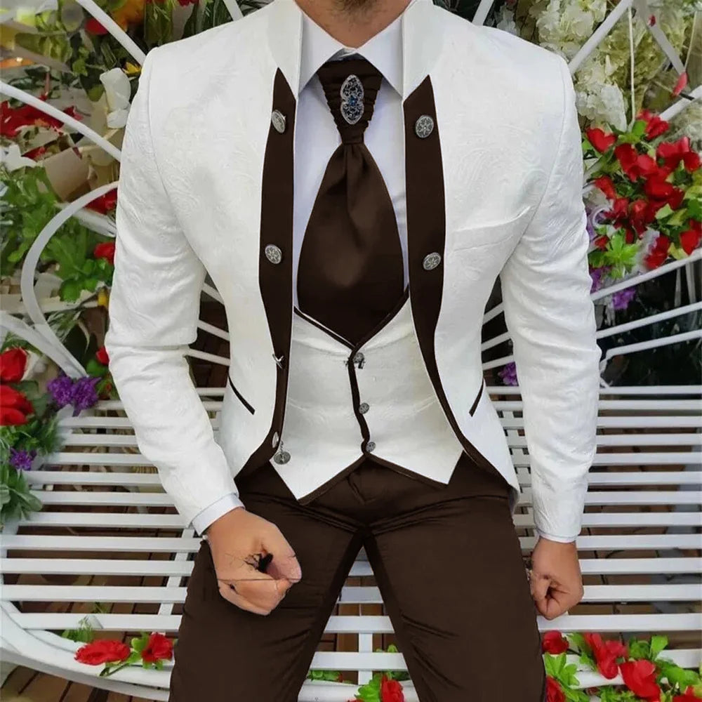 Showlu Men's royal blue 3-piece wool tuxedo suit with jacket, vest, and pants, ideal for wedding groom attire.