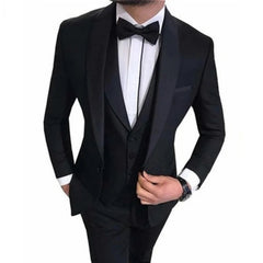Mens Suits 3 Piece Black Shawl Lapel Casual Tuxedos for Wedding Groomsmen Suits Men 2023(Blazer+Vest+Pant) 2 Piece(Blazer+Pant) SHOWLU FASHION STORE
