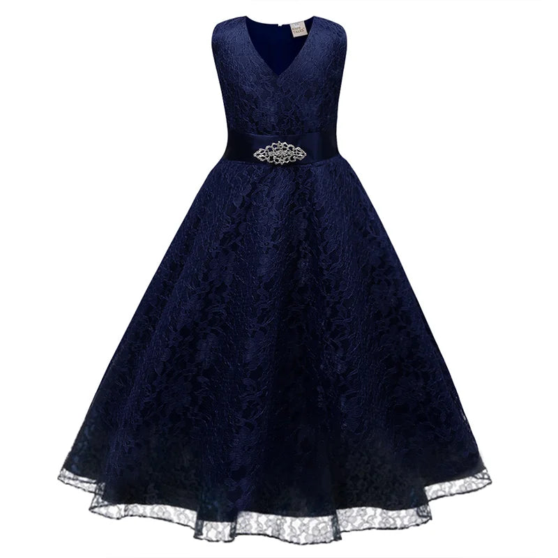 Girls princess style dress by Showlu Fashion, sleeveless with mesh skirt, puffy design, perfect for weddings and parties.