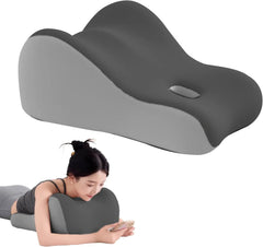 A gray memory foam wedge pillow designed for comfortable support while lying down.