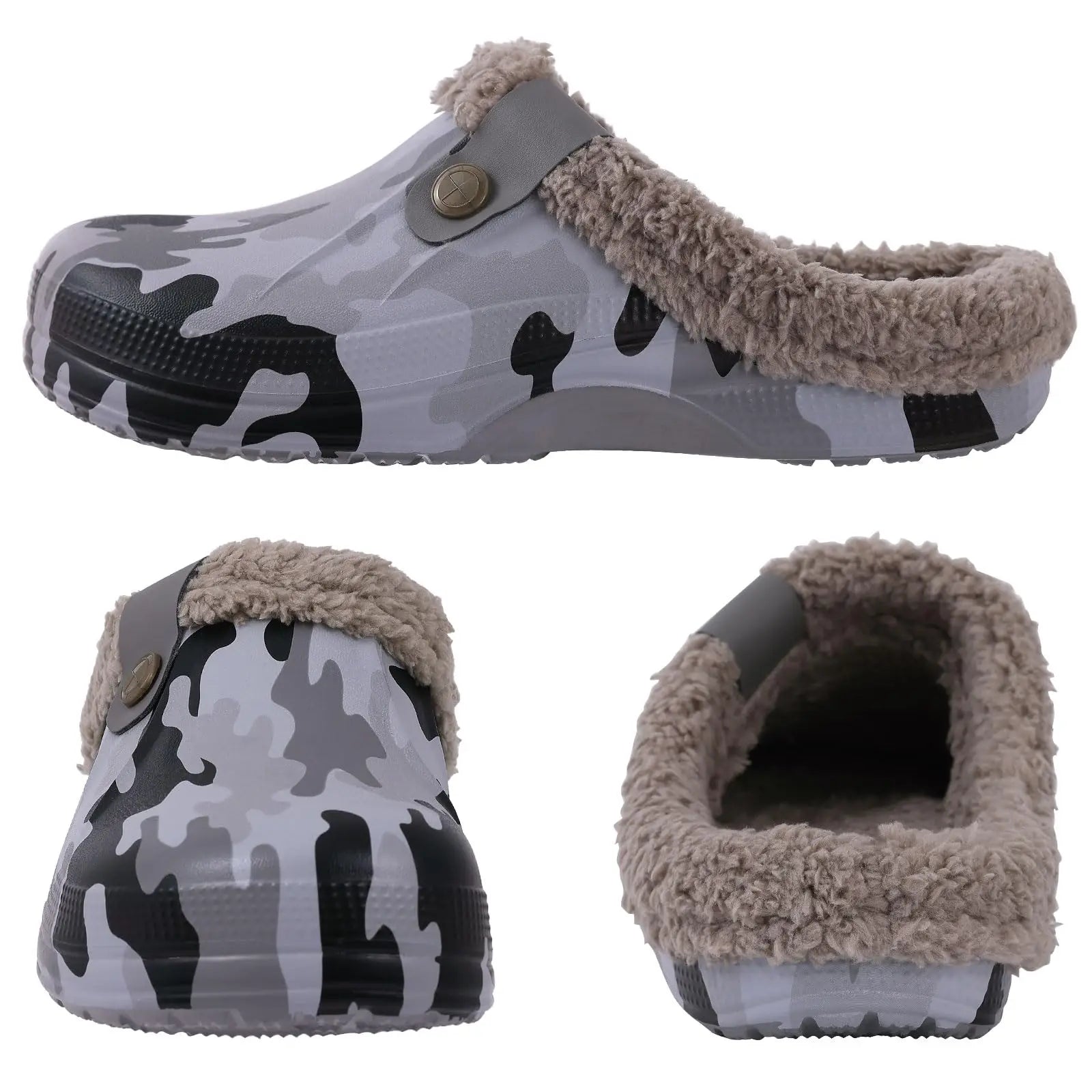 Fuzzy men's waterproof slippers with winter fur, anti-slip soles, and garden shoe design, warm house footwear by Showlu Fashion Store