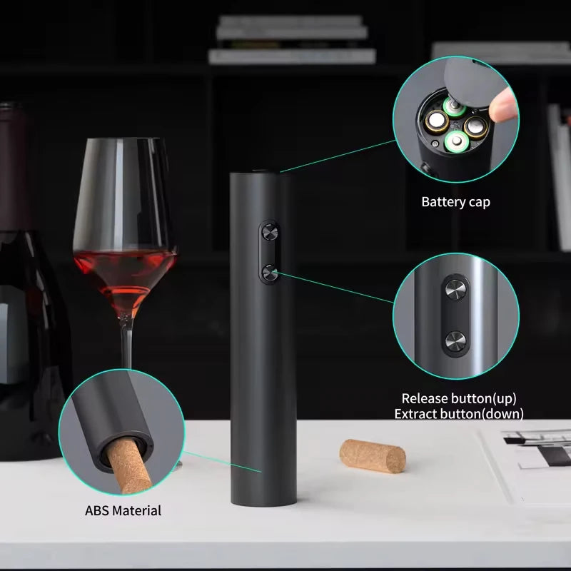 Showlu Smart General electric wine bottle opener set with cordless corkscrew, foil cutter, and charging base on a white background.