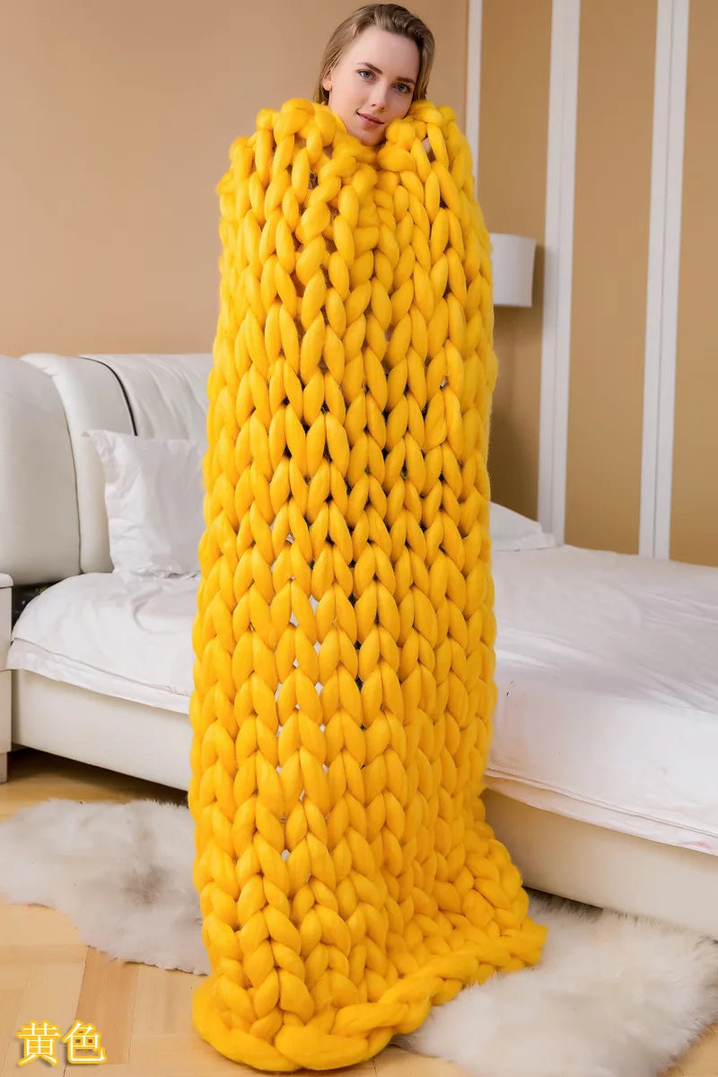 Chenille Chunky Knit Blanket Throw Handmade Warm Cozy Blanket Couch Bed Soft Fleece Banket Christmas Thick and Giant Yarn Throws