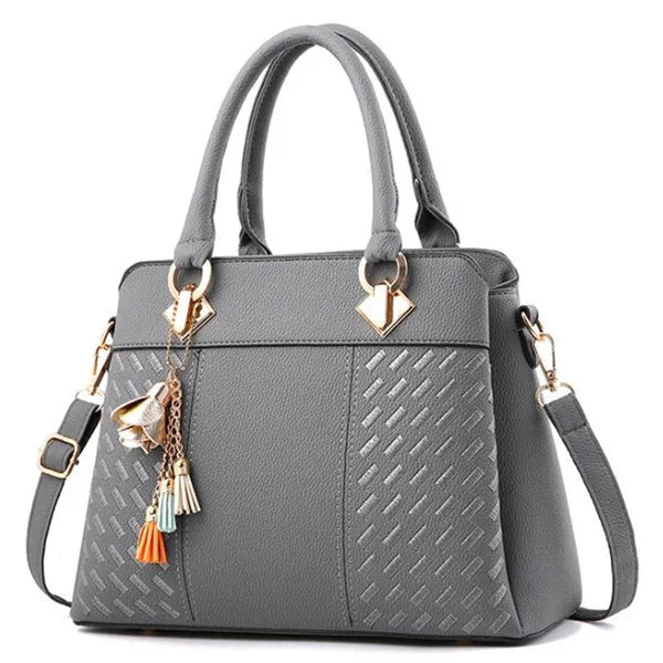 Luxury embroidery PU leather tote bag with tassel, large capacity, SHOWLU FASHION STORE, stylish and spacious for everyday use