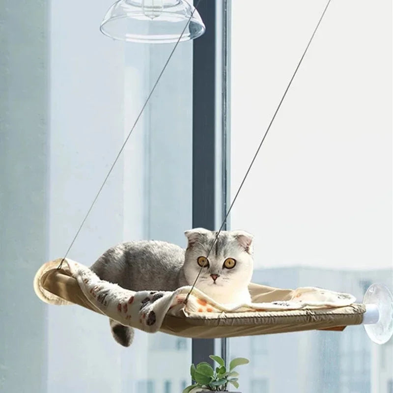 Hanging cat bed made of Oxford fabric by Showlu Fashion, featuring a window hammock seat for cozy feline lounging.