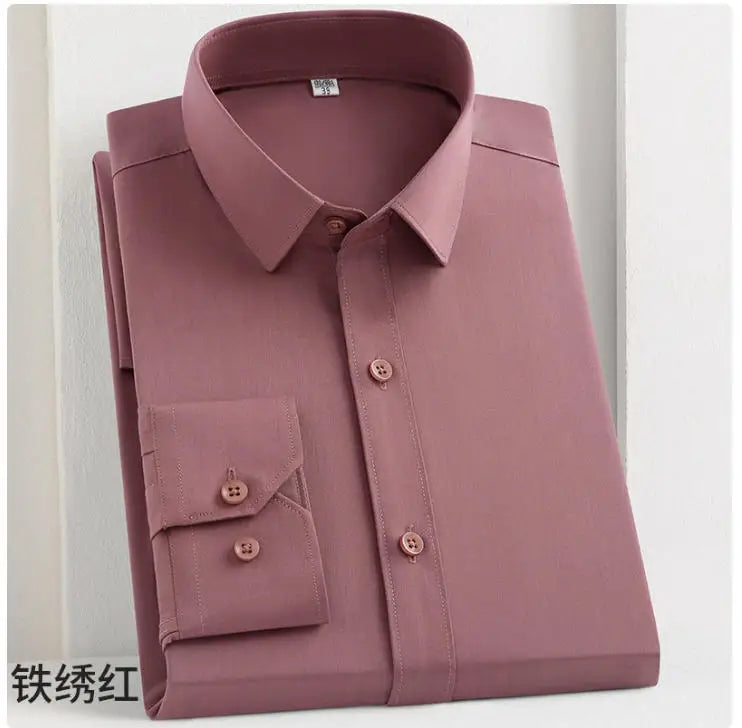 White bamboo fiber long sleeve men's dress shirt, soft, stretch-free, professional, formal business shirt in 8XL size.