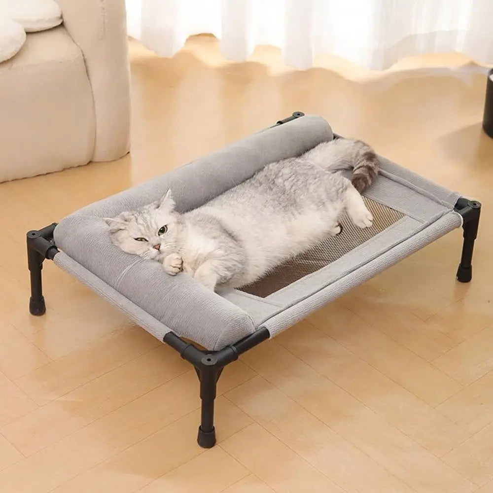 Showlu Mesh Elevated Dog Bed with breathable fabric, raised design, and attached pillow for comfortable pet lounging.