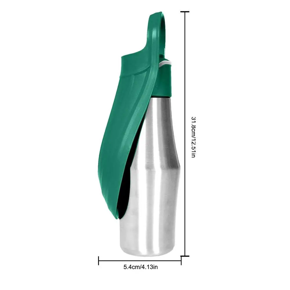 Showlu 750ml stainless steel pet travel water bottle for dogs and cats, with a built-in drinking bowl and leak-proof design