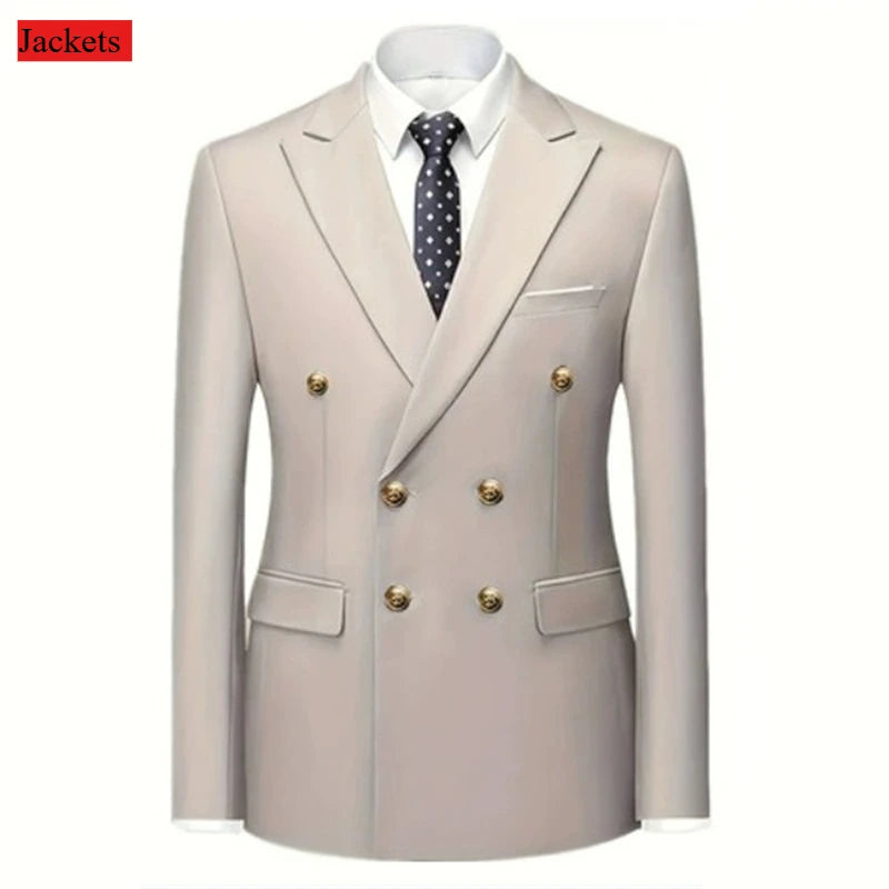 Men's black double-breasted suit by Showlu Fashion, slim fit wedding and party costume with gold buttons, high-quality male formalwear