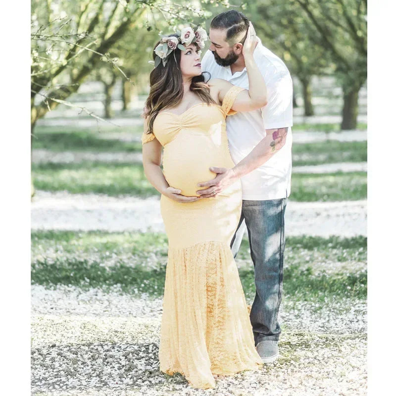 Showlu Fashion lace maternity dress, sexy mermaid-style pregnancy maxi gown with fitted silhouette and elegant design.