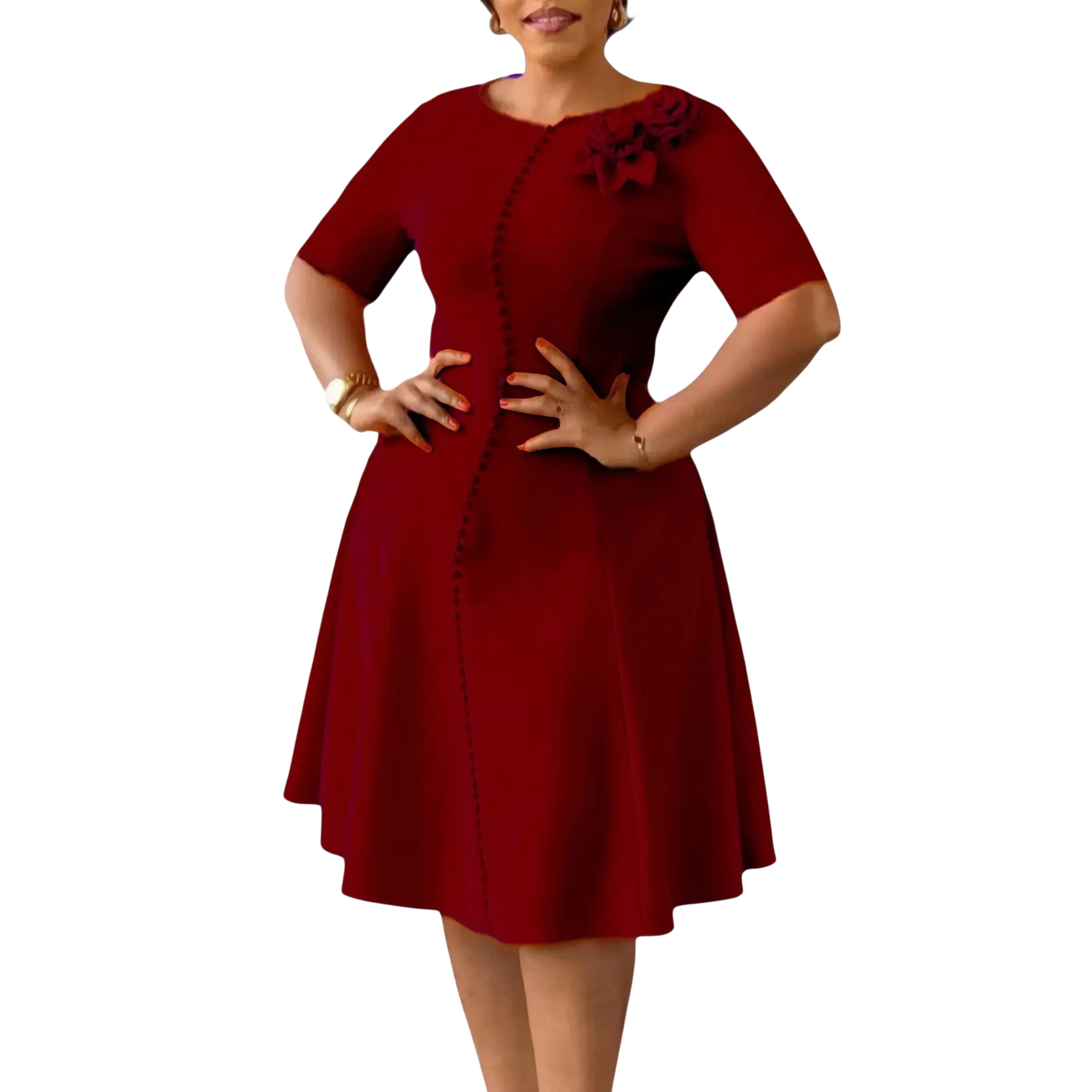 AOMEI women's A-line party dress with 3D flower details, O-neck, slim fit, suitable for office and special occasions.