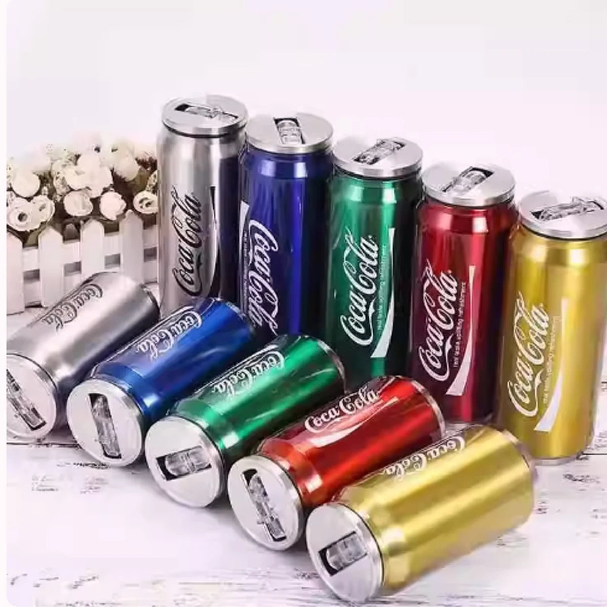 Stainless steel Coca-Cola mug by Showlu Fashion Store, insulated drinking cup with durable construction and classic design.