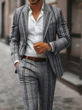 Classic grey plaid men's business casual two-piece suit by 1170uf-he, featuring a tailored blazer and matching trousers.