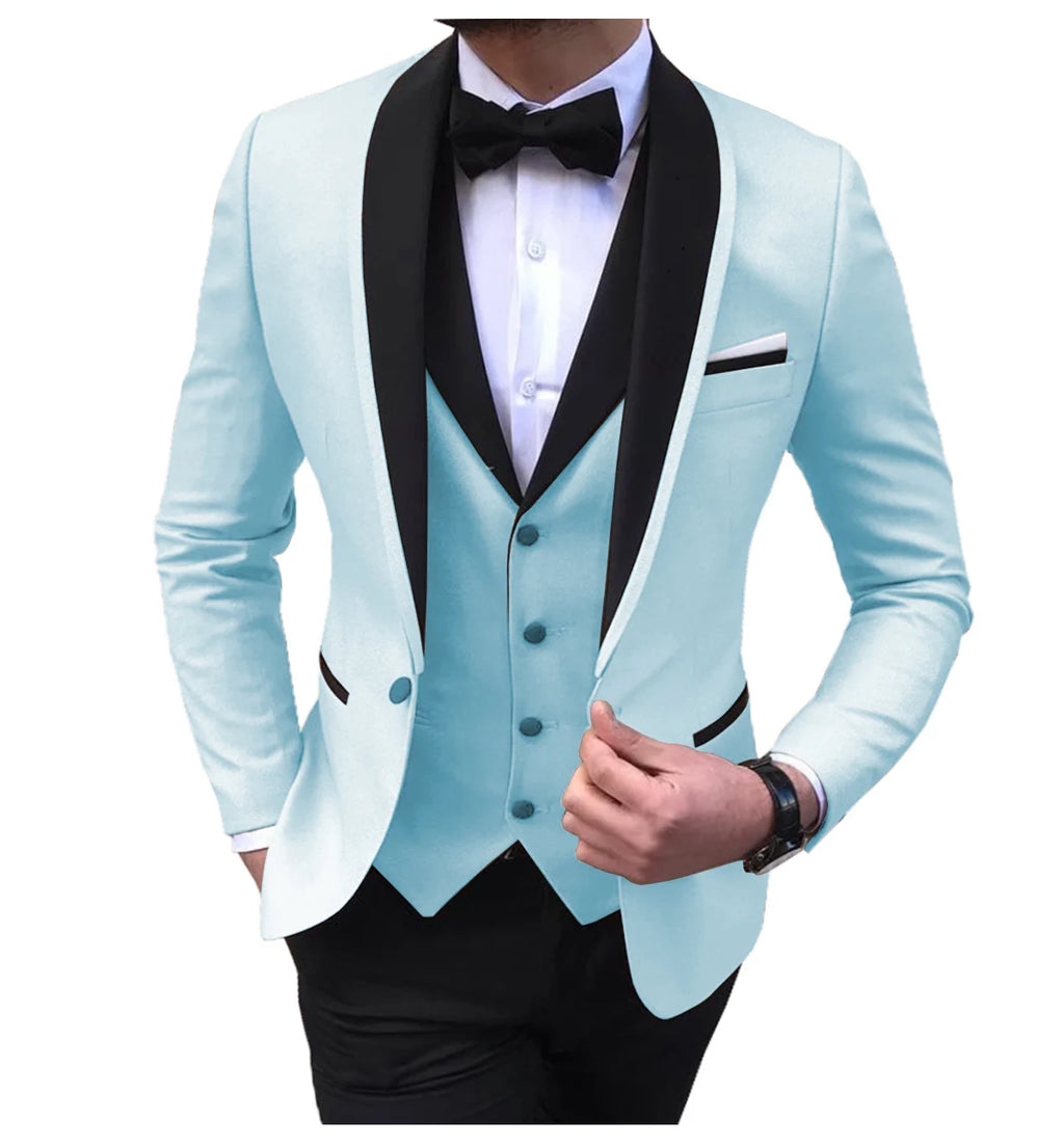 Showlu Smart General burgundy men's 3-piece suit with blazer, vest, and pants, perfect for formal weddings, proms, and groomsmen.