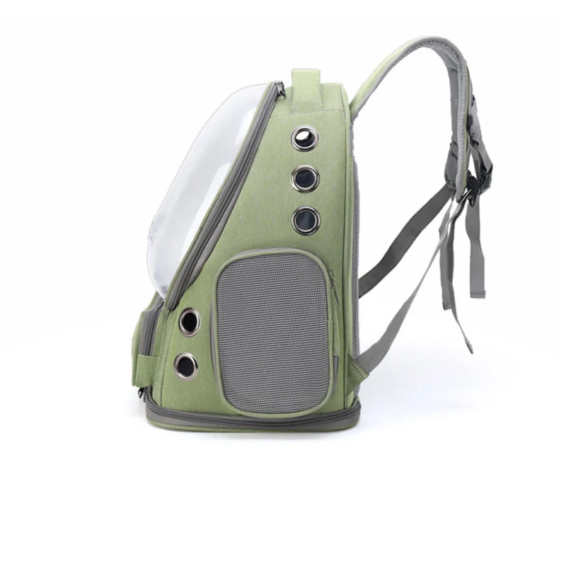 Showlu Transparent Folding Pet Carrier Backpack made of nylon, showing the clear, foldable travel bag for pets with shoulder straps.