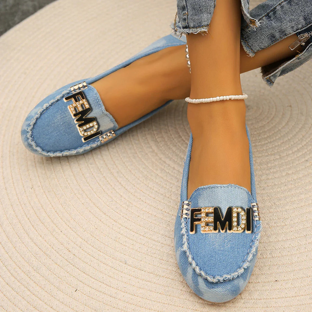 SHOWLU FASHION STORE women's floral fabric loafers, slip-on flat shoes with elegant floral print and comfortable design.