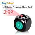 Showlu Smart LED Alarm Clock with digital LCD projector displaying time and temperature, featuring a sleek design and modern display.