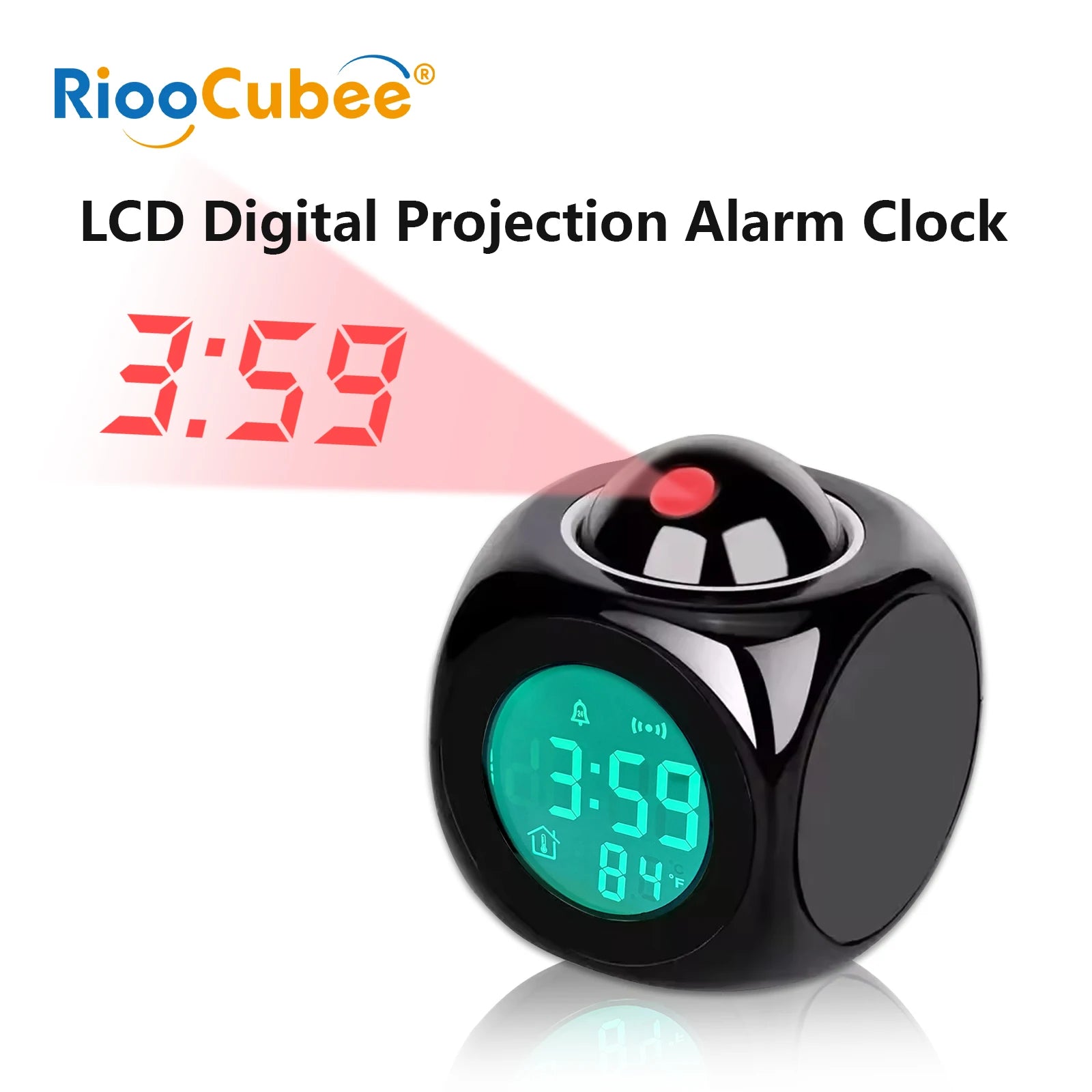 Showlu Smart LED Alarm Clock with digital LCD projector displaying time and temperature, featuring a sleek design and modern display.