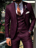 SHOWLU Men's dark blue 3-piece slim fit suit with tuxedo jacket, vest, and trousers, perfect for wedding or formal occasions.